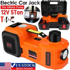 Car Jack 12V DC 5 Ton Electric Hydraulic Floor Lift Jack Tire Inflator Pump Tool
