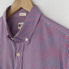 JCREW Shirt Men M Oxford Check Tailored Fit Washed Casual Long Sleeve Cotton Red