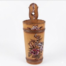 Bavarian Wooden Umbrella Stick Stand Hand Painted Flowers Vintage German