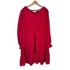 Loft Textured Plaid Tiered V Neck Fit & Flare Dress Sz 18 Long Sleeve Romantic 