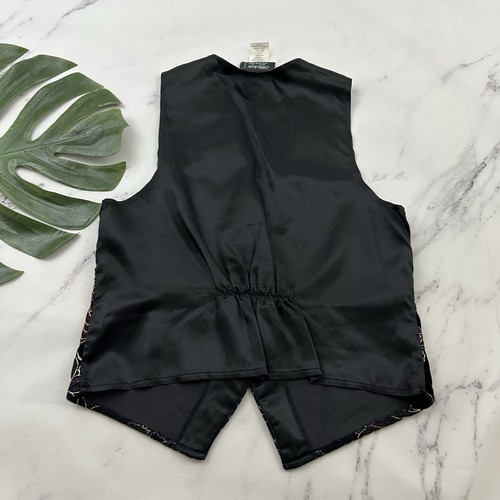 Michele Leslie Womens Vintage 90s Velvet Vest Size M Black Gold Floral Metallic - Picture 6 of 9