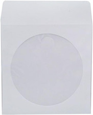 1,000 White Paper CD/DVD Sleeves with Clear Window and Flap, 80G Economy Weight,