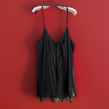 Express Womens XS Black Chiffon Mesh Layered over Metallic Gold Strappy Top Cami