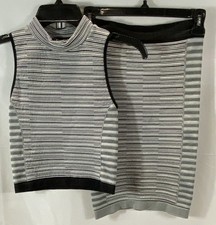 Vintage Y2K Bebe Women's Striped Top  Skirt Set Mock Neck Black White Sz P/S