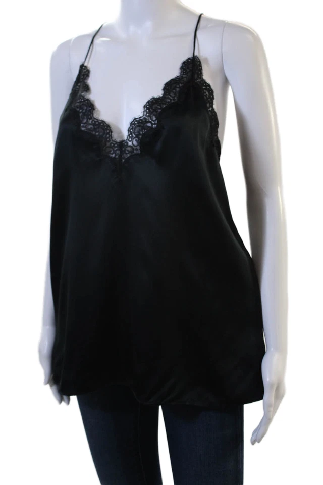 Camiseta sin mangas Cami NYC para mujer de seda con cuello en V negra talla S Foto 2 de 4