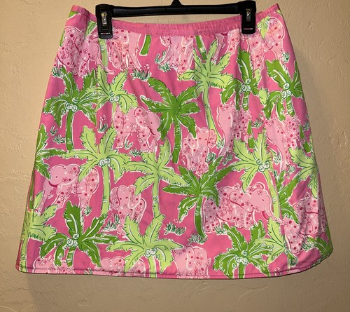 Lilly Pulitzer Reversible Wrap Skirt Palm Trees & Elephants / Snails AOP Size 10 - Picture 5 of 21