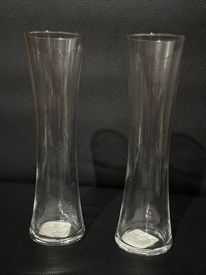 Lot Of 2 Clear Bud Vase Riekes Crisa By Libbey Glass  Hourglass Shape New Clear