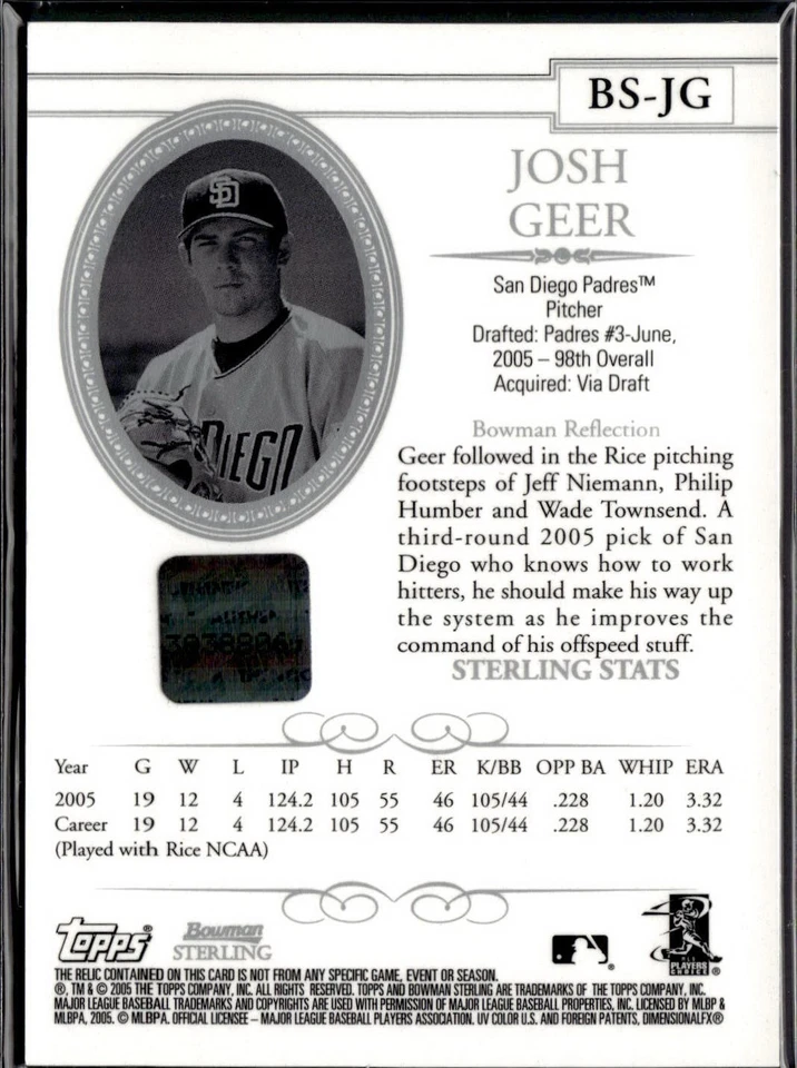 2005 Bowman Sterling #BS-JG Josh Geer - Image 2 of 2