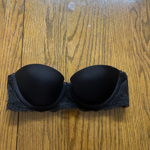Aerie Womens Size 32B Real Happy Black Strapless Push Up Bra lace - Picture 1 of 6
