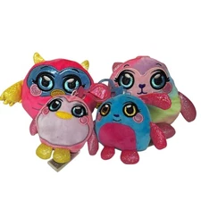Mush Meez Lot Of 4 6" Olivia Owl Pink Shimmer Soft Squishy Cat + 2 Mini Keychain