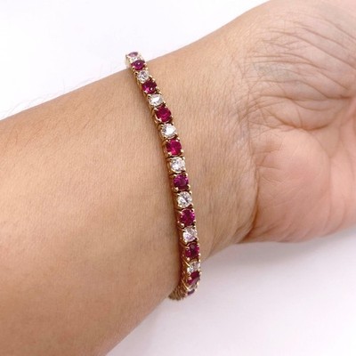Vintage Gold Vermeil 925 and Rubies Tennis Bracelets Size 7