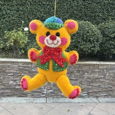 Vtg Finished Bucilla Handmade Christmas Ornament FELT JEWELED SEQUIN BEAR