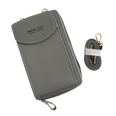 Womens Forever Lovely Faux Leather Travel Wallet Crossbody Purse Light Gray NWOT