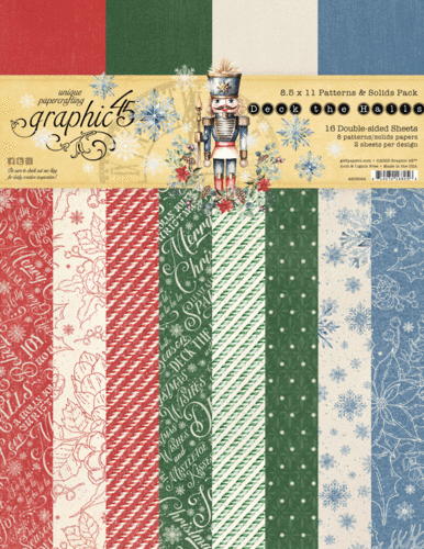 GRAPHIC 45 "DECK THE HALLS" 8.5X11 PATTERNS & SOLIDS PACK CHRISTMAS SCRAPJACK'S - Picture 1 of 9