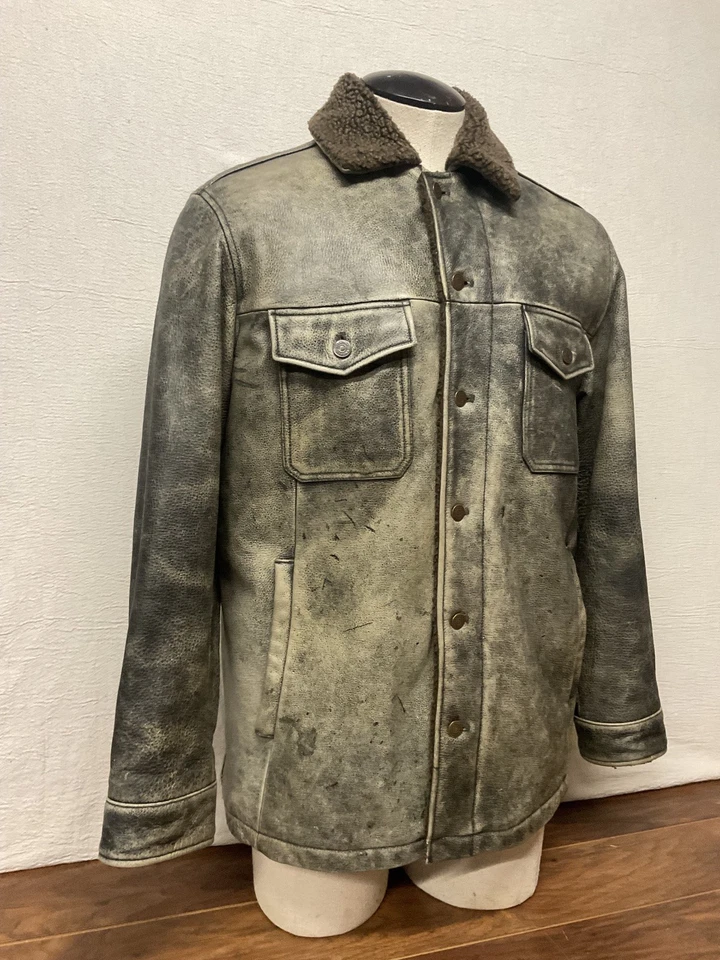 Винтажный GAP куртка мужская средний кожаный шерпа с подкладкой водитель грузовика Western амбара пальто Y2K - Изображение 3 из 4