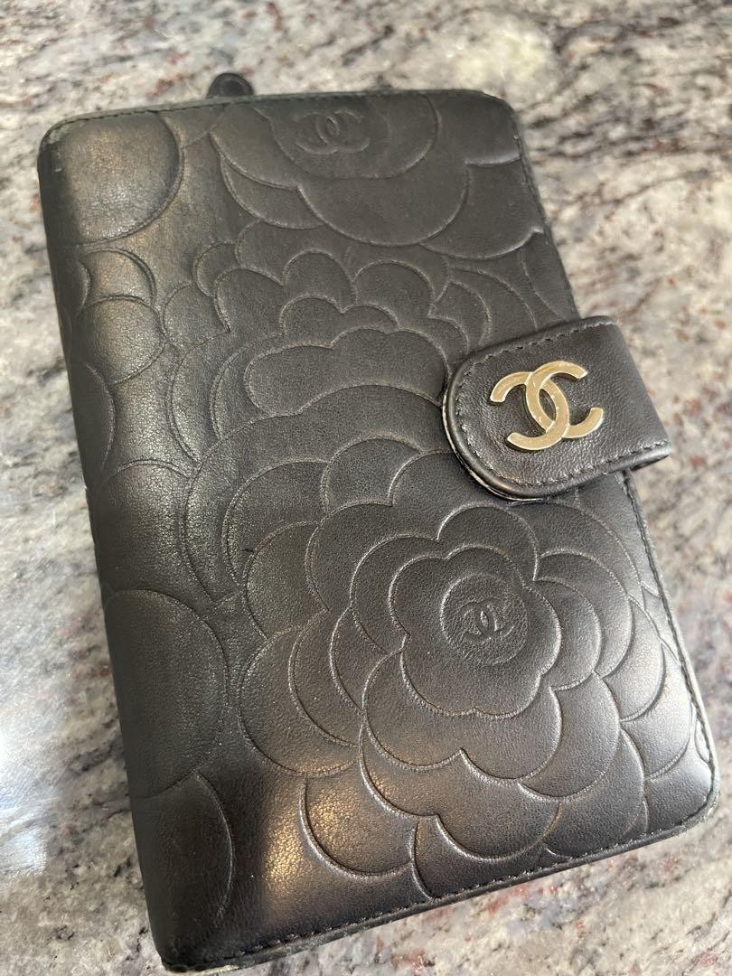 Chanel Black Camellia Leather Bifold Wallet