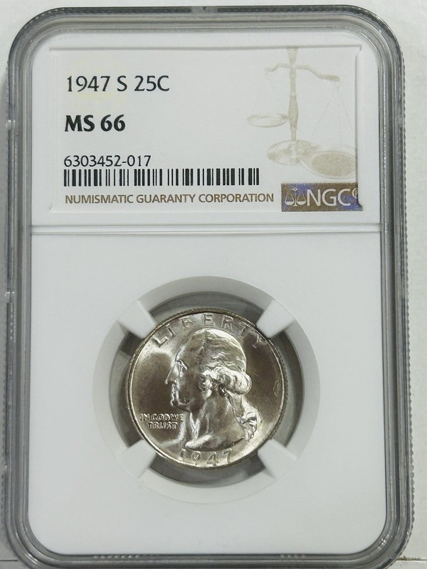 1947-S Washington Quarter  NGC MS66 Silver Frosty Blazer Under Graded LOOK Super