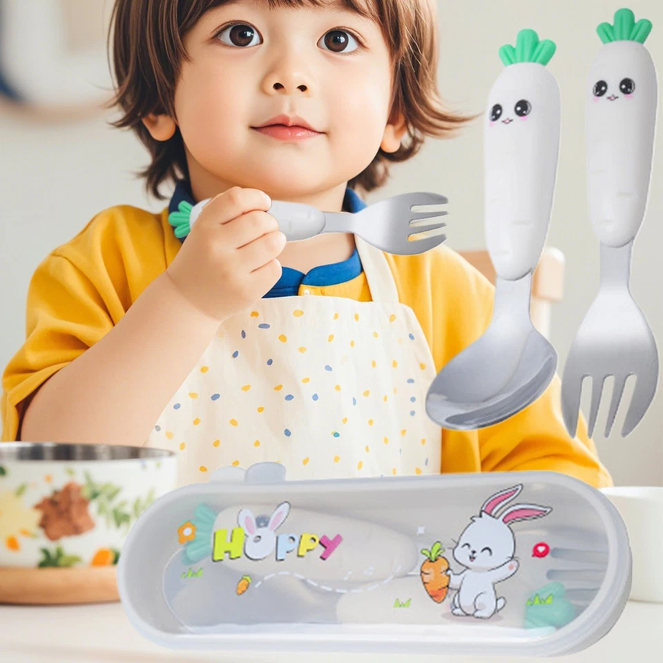 Baby Spoon & Fork Kleinkind Utensils Selbstfütterungstraining Silikon Besteck S - Bild 4 von 4