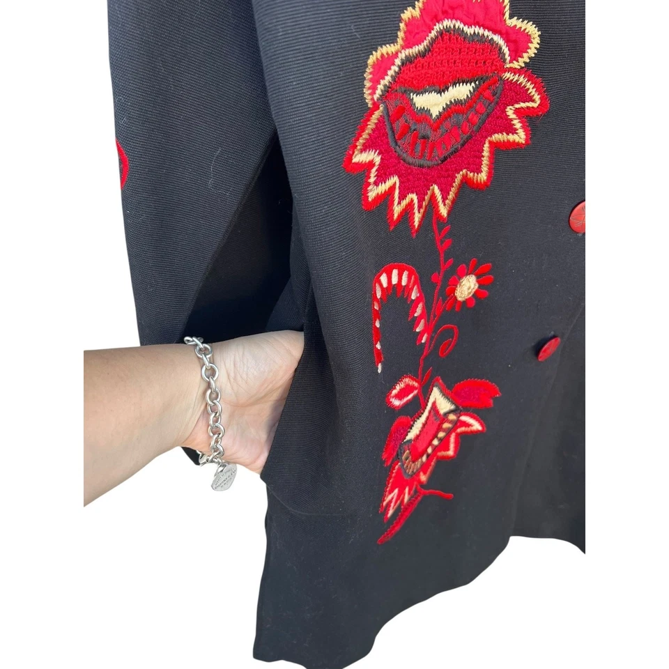 Chaqueta Indigo Moon Negra Bordada Abrigo Floral Largo Medio Colorido GRANDE Foto 3 de 4
