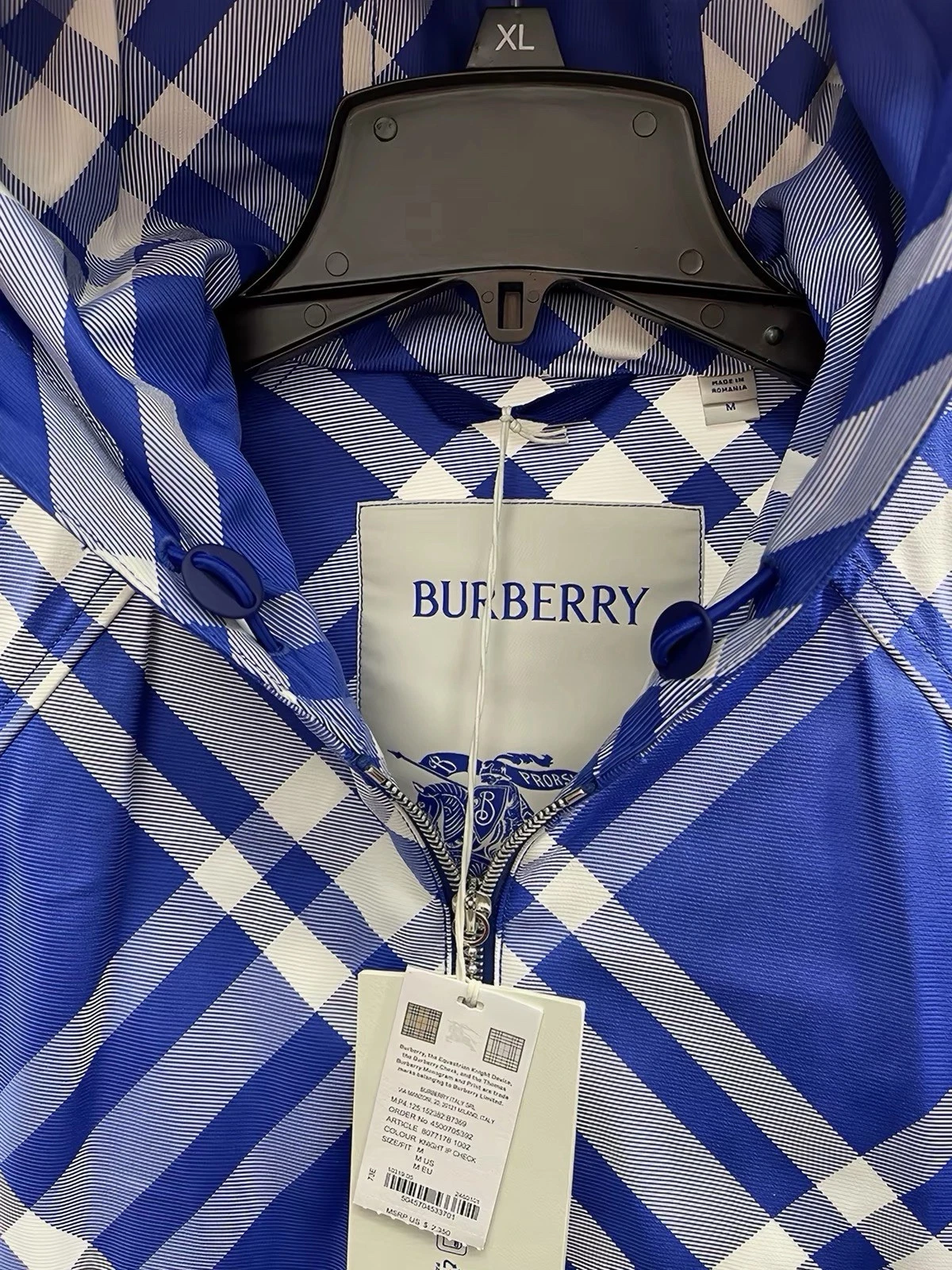 Burberry Jacket Blue Check Hooded (Medium) MSRP $2,350.   image 4