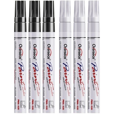 White and Black Paint Pens, 6 Pack Oil Based Permanent Markers - Medium Tip, ...