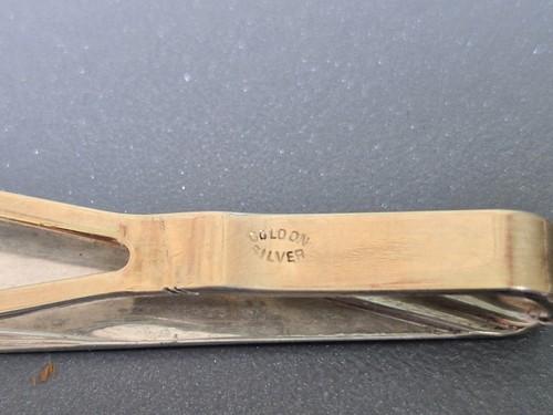Vintage 9ct Gold On Sterling Silver Tie Slide Clip Bar - Picture 7 of 8