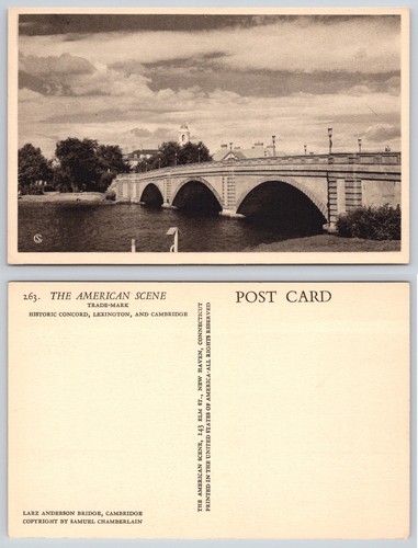Larz Anderson Bridge Cambridge Historic Scene Massachusetts MA c1930-50 Postcard - 第 3/3 張圖片