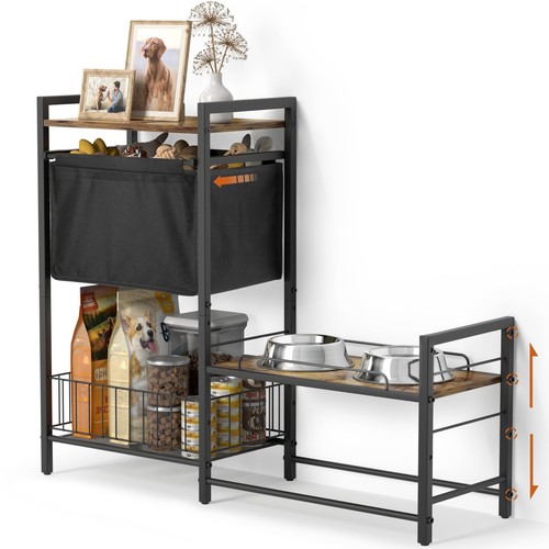 Lomivra Elevated Dog Bowls, Raised Dog Bowl Stand with Dog Toy Bin