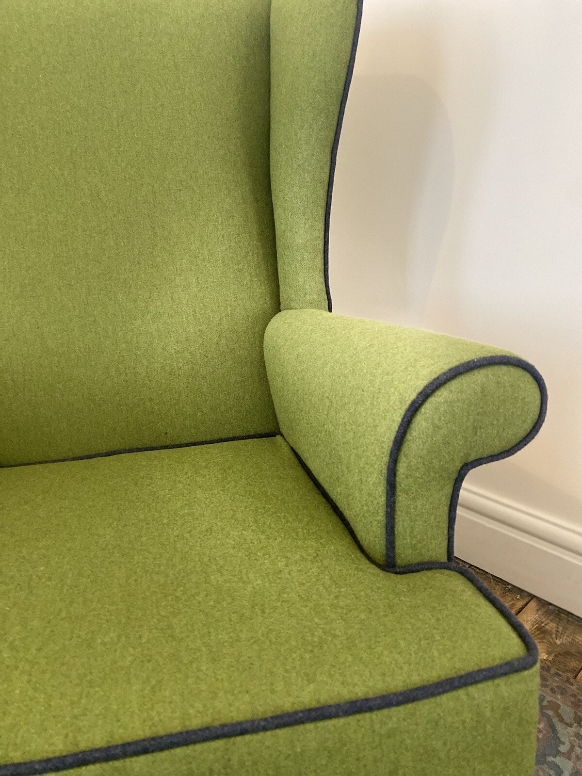 Newly upholstered Parker Knoll Penshurst Armchair in green fabric from