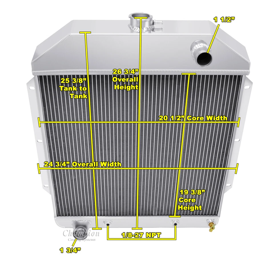 2 Row Kool Champion Radiator for 1949 50 51 52 1953 Ford Cars Ford V8 Engine - Imagem 3 de 4