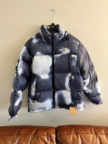 North Face x Supreme Bleached Denim Print Nuptse Jacket Size M