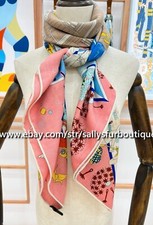 Sallys 70 Cashmere 30 Silk Stole Boat Print Double Face Scarf Shawl 53"