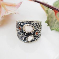 Rainbow Moonstone 925 Sterling Silver Gemstone Garnet Wide Band Ring Jewelry US7