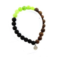 Steine Und MinéRaux. Armband Perlen Peridot + Schwarz Onyx Matt + Holz 8 Mm.