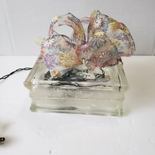 Vintage Christmas Present Lighted Glass Block Floral Ribbon Tabletop Centerpiece