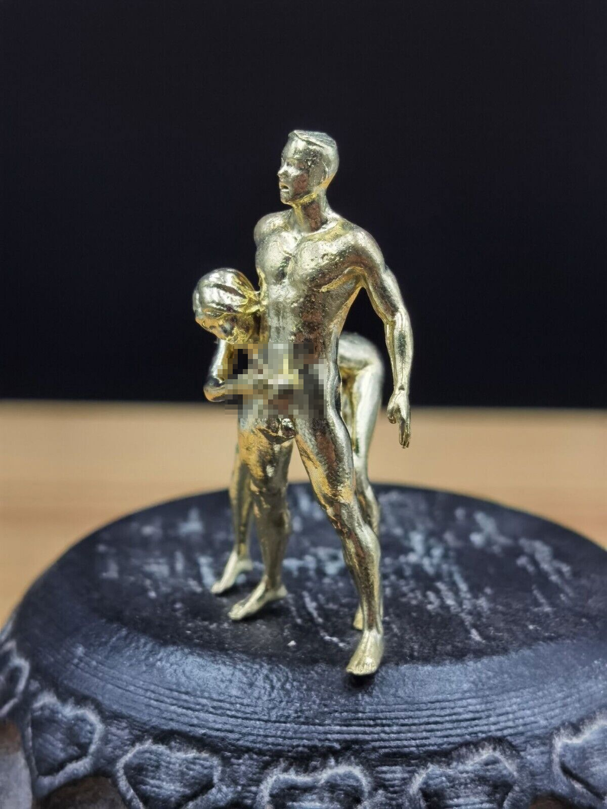 Solid Yellow Bronze Copper Statue Hand Carved Love Amulet Figurine