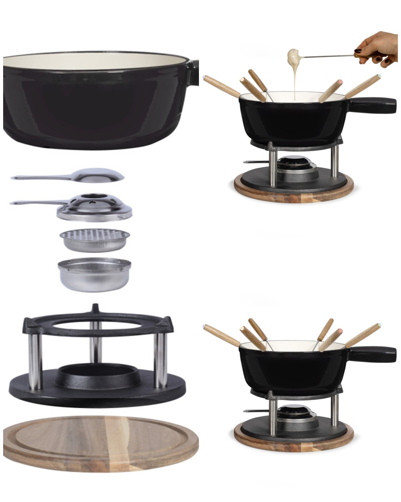 Service à fondue Tradition noir pour 6 personnes compatible tous feux avec fond antidérapant