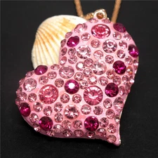 New Cute Pink Enamel Heart Crystal Pendant Holiday gifts Chain Necklace Gift