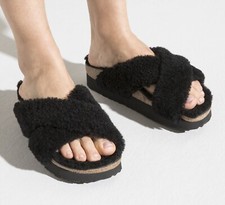 BIRKENSTOCK Papillio Daytona Shearling Teddy Sandals Black 39 / 8 US 170 NEW