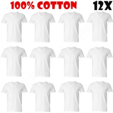 3-12-Pack V-Neck For Men's 100% Cotton Tagless T-Shirt Undershirt Tee White