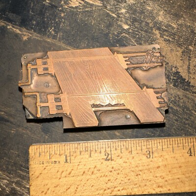 Printing Block   Carpentry Scene/ Large Clamps  Copper Face, Nice Image!