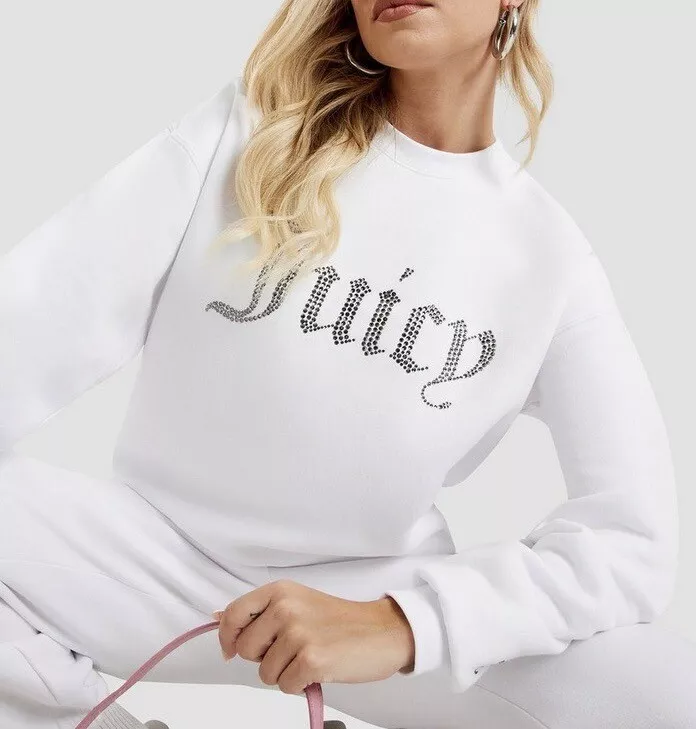 JUICY COUTURE Diamante Sweatshirt Jumper White Womens RRP 110
