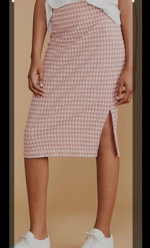 Lou & Grey sz M ~Pink Gingham Midi Skirt~ NWT