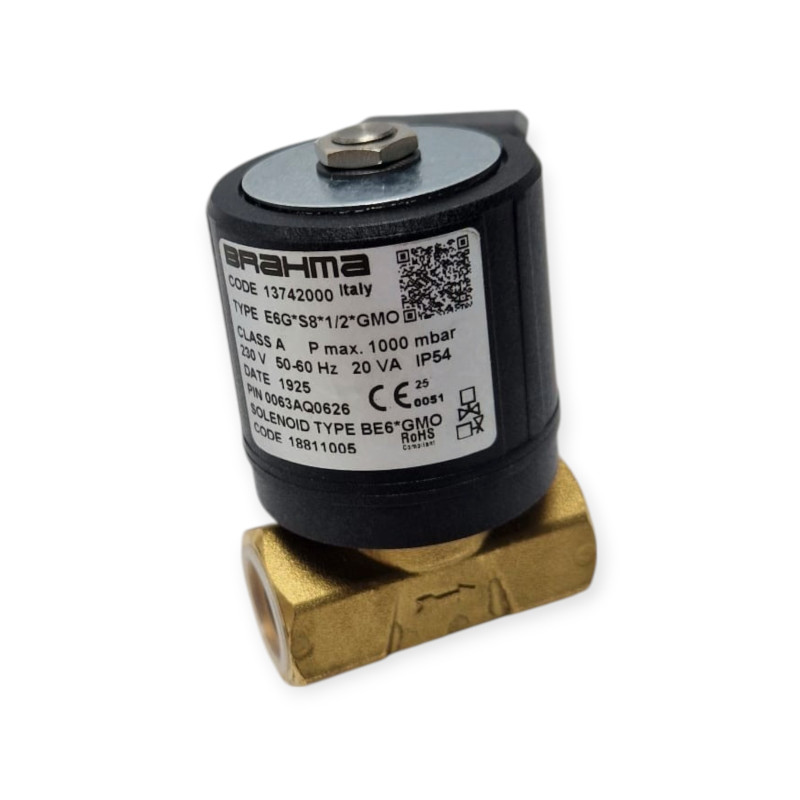 Elettrovalvola gas BRAHMA 13742000 E6G S8 1/2 GMO 230 V bobina 18811005