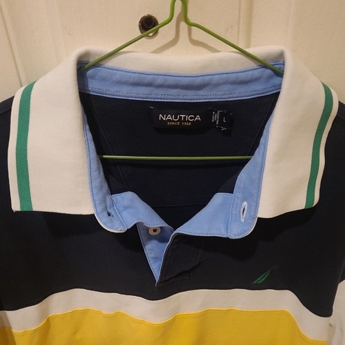 Vintage Nautica Hemd Herren Large Polo Color Block Streifen Kurzarm Baumwolle 90er - Bild 2 von 6