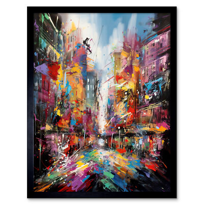 Abstrakte Stadt Straße modern lebendiges Stadtbild gerahmtes Wandbild Bild Druck 9 x 7 Zoll