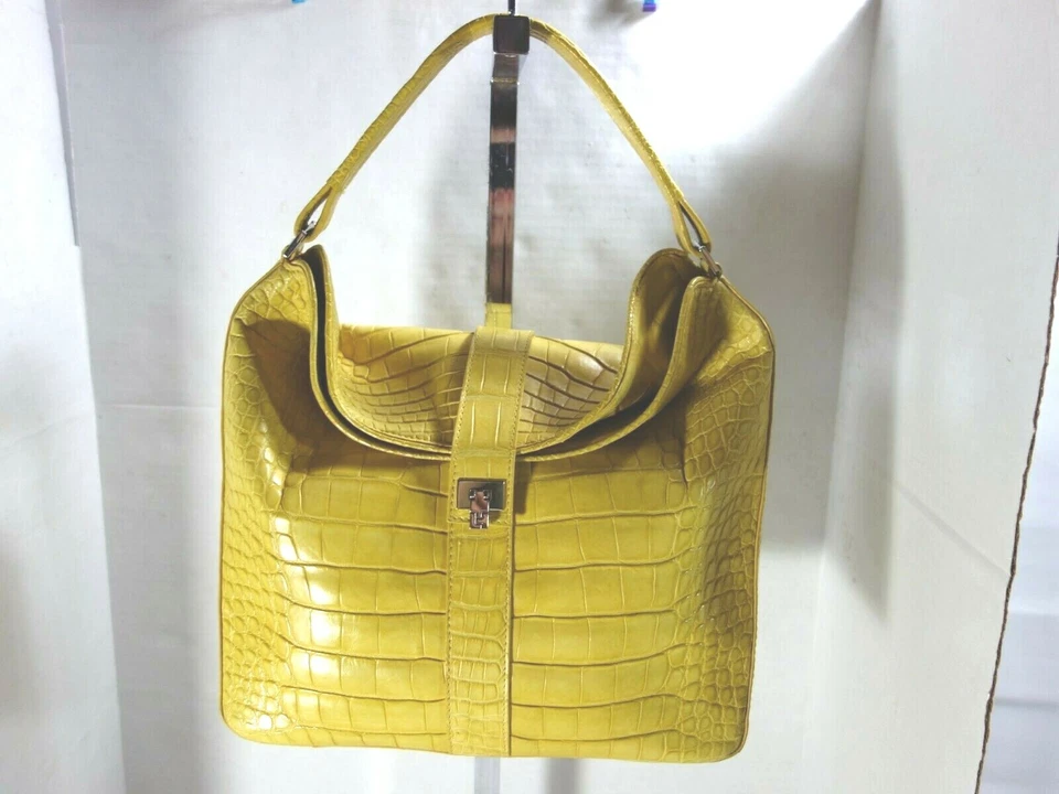 LAMBERTSON TRUEX YELLOW Genuine Alligator HOBO,  FLAP Bag  - Image 2 of 4