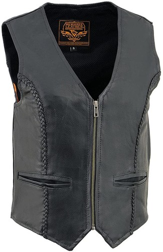 MILWAUKEE CUERO SEÑORA TRENZADO CUERO NEGRO CLÁSICO CREMALLERA CHALECO DELANTERO - SAOE - Imagen 4 de 5