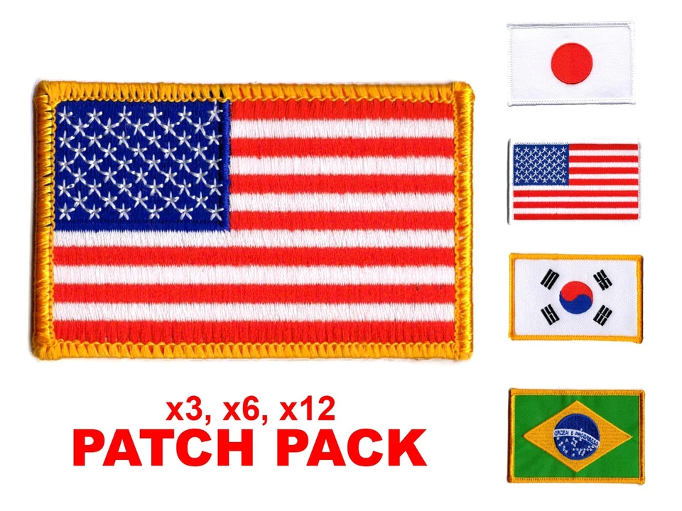 PROWIN CORP Flag Patch Pack Embroidered Sew-on Sew 3.5" x 2.5" USA, Korea, Brazil, Japan
