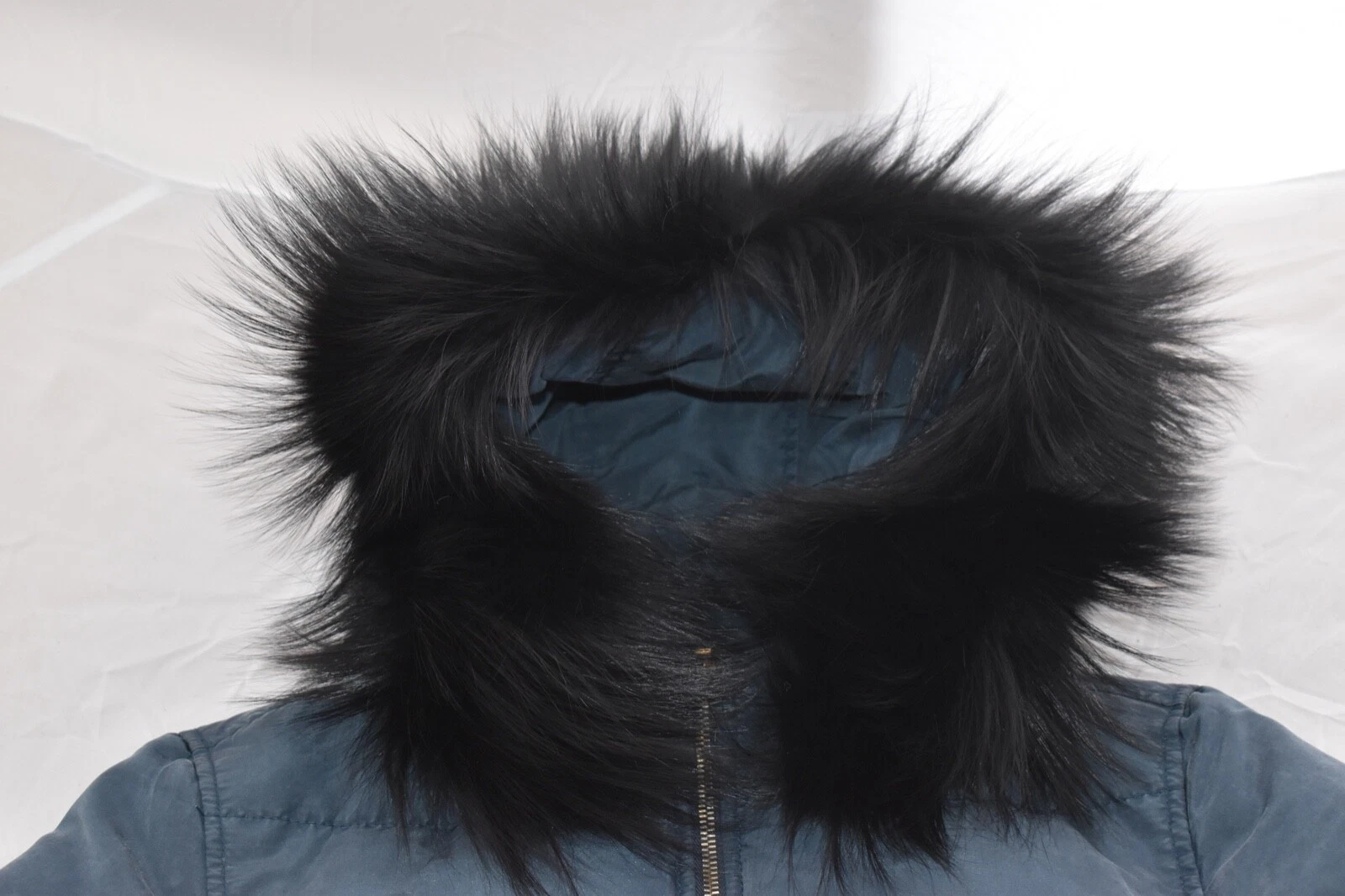 Giacca di seta Prada blu trapuntata cerniera nera pelliccia tinta donna IT42 UK10